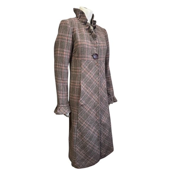 Vintage Italian plaid houndstooth LE FULL ruffled midi pea coat woman’s 4 - Picture 3 of 16